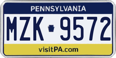 PA license plate MZK9572