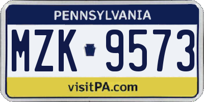 PA license plate MZK9573