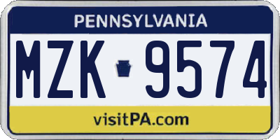 PA license plate MZK9574