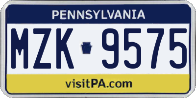PA license plate MZK9575