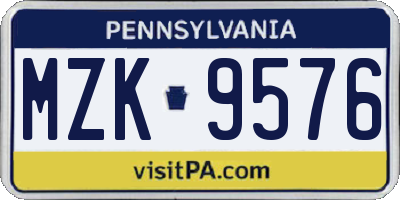 PA license plate MZK9576