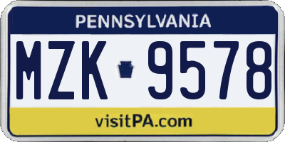 PA license plate MZK9578