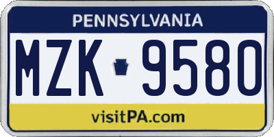 PA license plate MZK9580