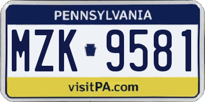 PA license plate MZK9581