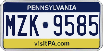 PA license plate MZK9585