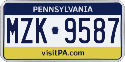 PA license plate MZK9587