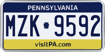 PA license plate MZK9592