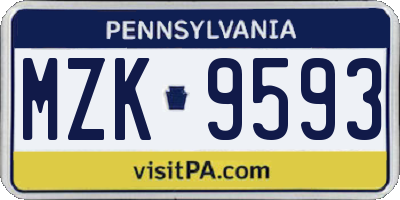 PA license plate MZK9593