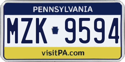 PA license plate MZK9594