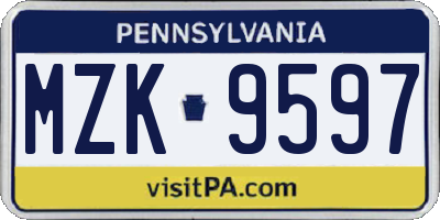 PA license plate MZK9597