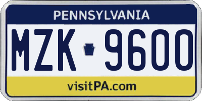 PA license plate MZK9600