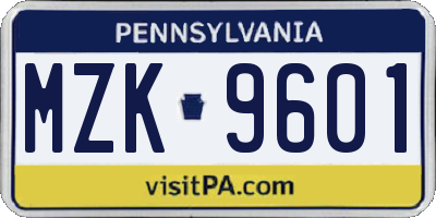 PA license plate MZK9601