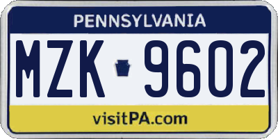 PA license plate MZK9602