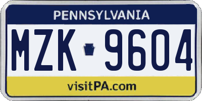 PA license plate MZK9604
