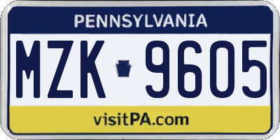PA license plate MZK9605