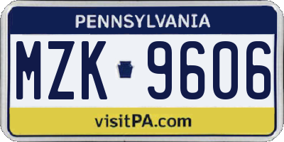 PA license plate MZK9606