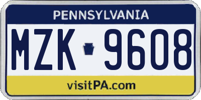 PA license plate MZK9608
