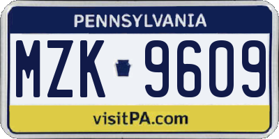 PA license plate MZK9609
