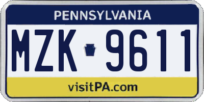 PA license plate MZK9611