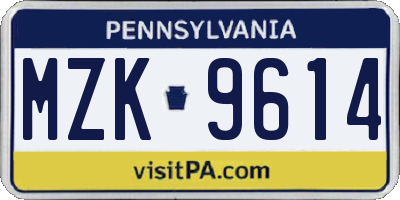 PA license plate MZK9614