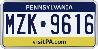 PA license plate MZK9616