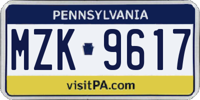 PA license plate MZK9617