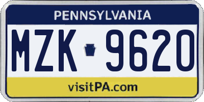 PA license plate MZK9620