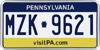 PA license plate MZK9621