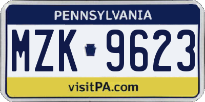 PA license plate MZK9623