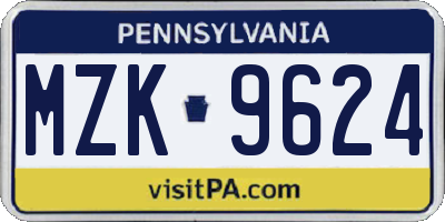 PA license plate MZK9624