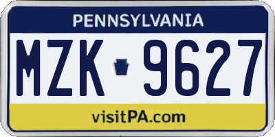 PA license plate MZK9627