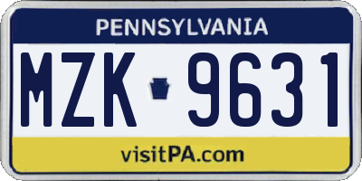 PA license plate MZK9631