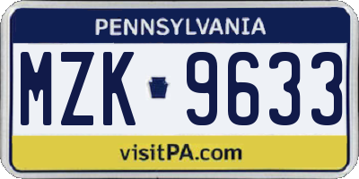 PA license plate MZK9633