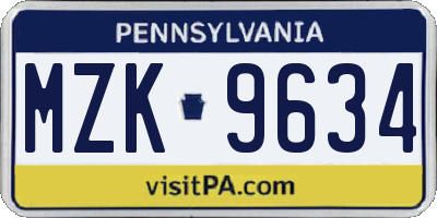 PA license plate MZK9634