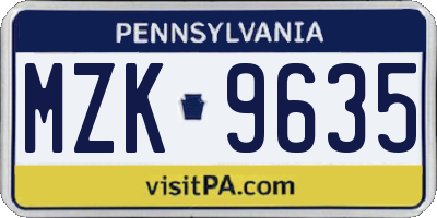 PA license plate MZK9635