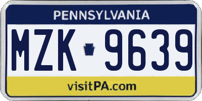 PA license plate MZK9639