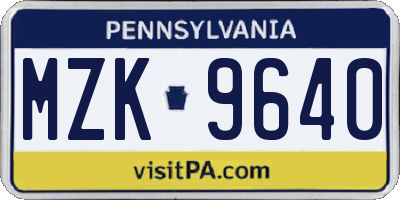 PA license plate MZK9640