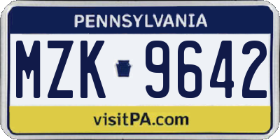 PA license plate MZK9642