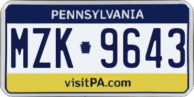 PA license plate MZK9643