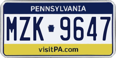 PA license plate MZK9647