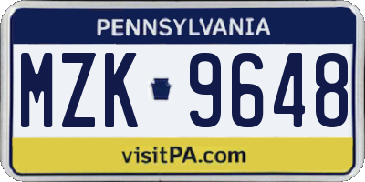 PA license plate MZK9648
