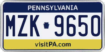 PA license plate MZK9650