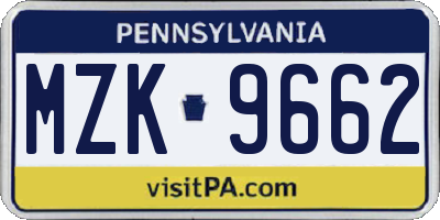 PA license plate MZK9662