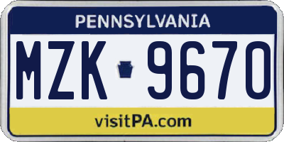 PA license plate MZK9670