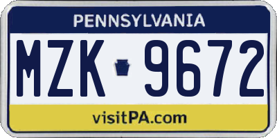 PA license plate MZK9672
