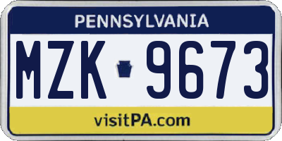PA license plate MZK9673