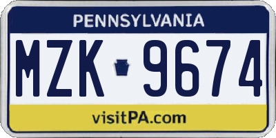 PA license plate MZK9674