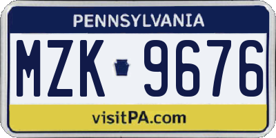 PA license plate MZK9676