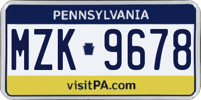 PA license plate MZK9678
