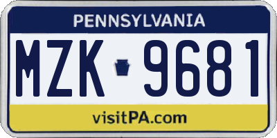 PA license plate MZK9681